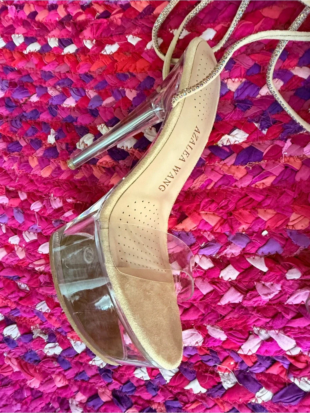 Clear Lace-Up Platform Heels in Nude NWOB